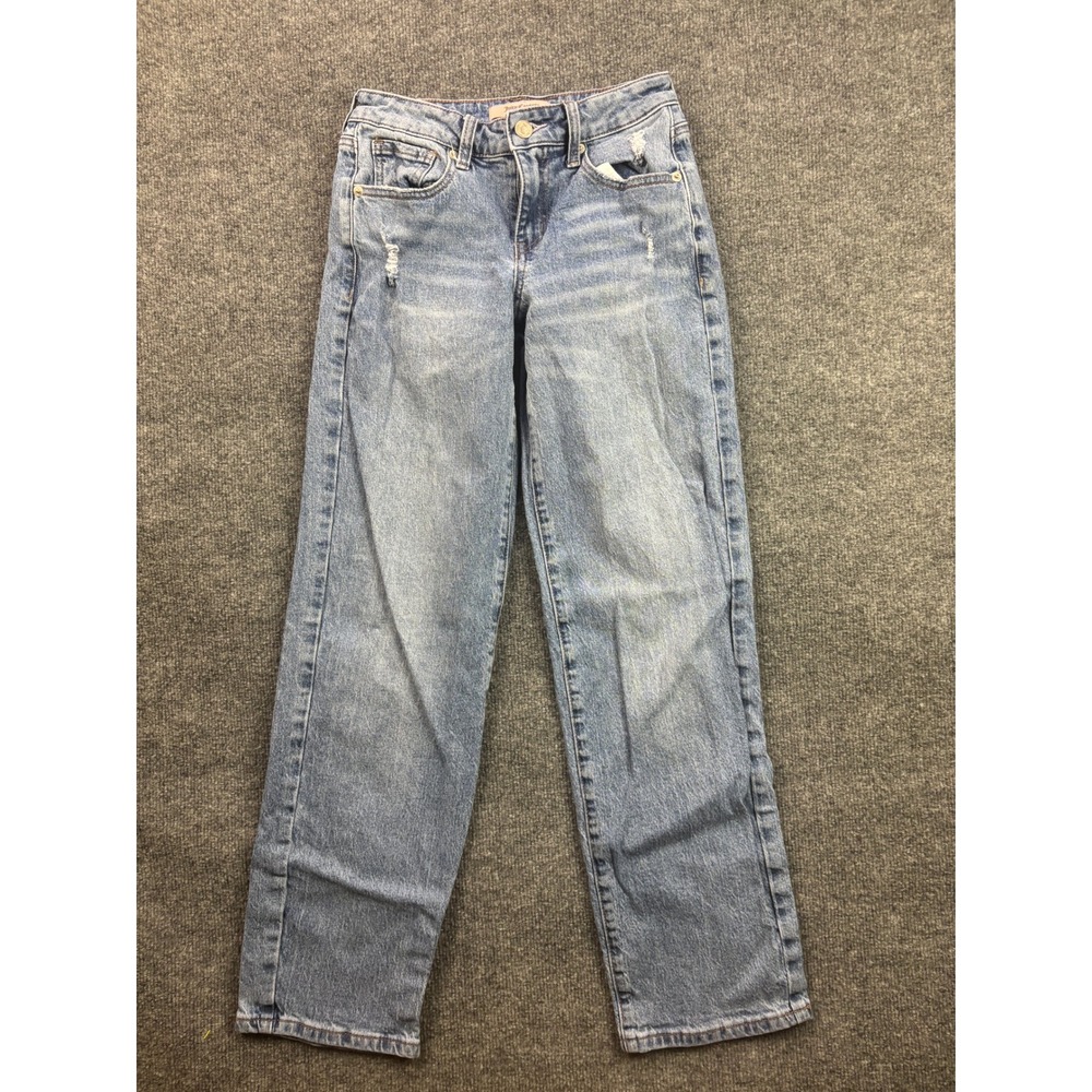 Juicy Couture Straight Leg Jeans Womens 00 Light Wash Distressed Heart Patch